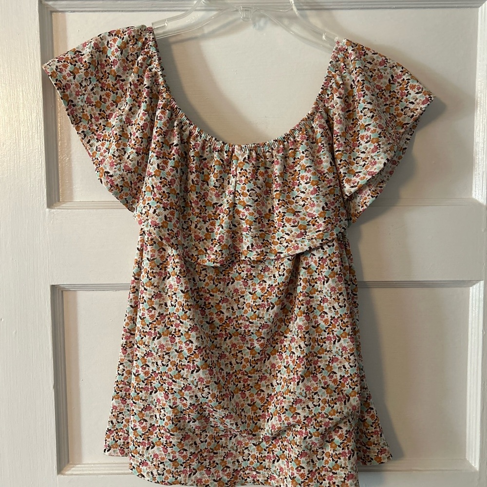 Floral Ruffle Off-Shoulder Blouse - Multi - Picture 2 of 5